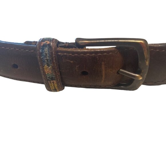 Columbia Mens 44 Belt Brown Leather Multi Color Embroidered Southwest Woven - Picture 4 of 10